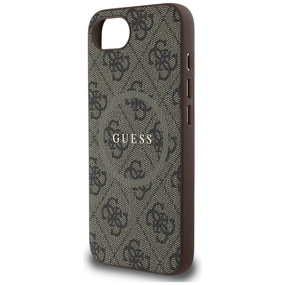 Guess iPhone 16e - 4G Ring Classic Logo - MagSafe Θήκη με Επένδυση Συνθετικού Δέρματος - Brown - GUHMPSE4G4GFRW