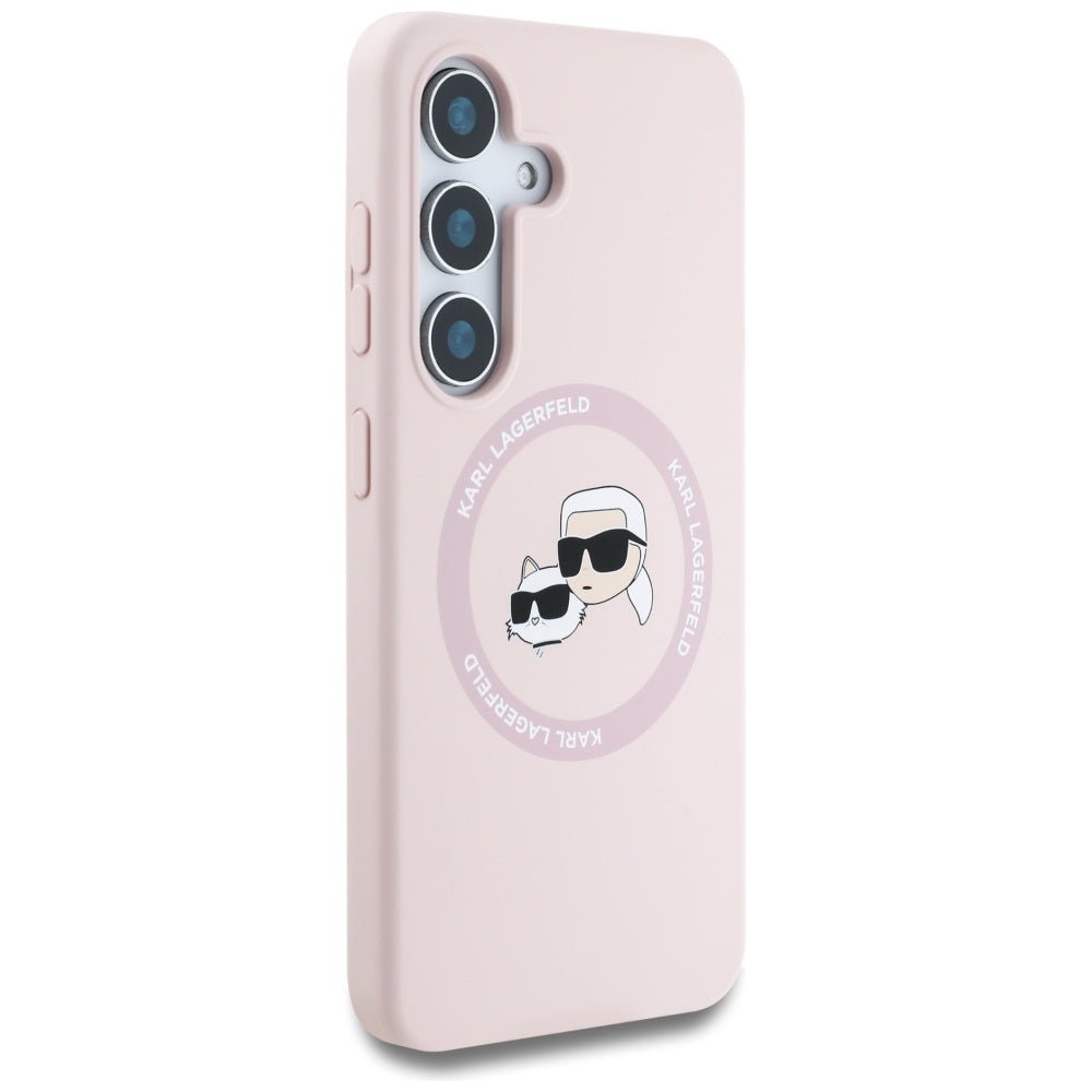 Karl Lagerfeld Samsung Galaxy S25 - Silicone Double Heads and Circle - Σκληρή Θήκη Σιλικόνης με MagSafe - Pink - KLHMS25SSKCHTCP