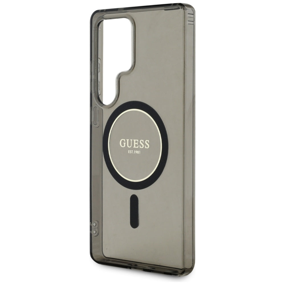 Guess Samsung Galaxy S25 Ultra - Glitter Circle Classic Logo - MagSafe Σκληρή Θήκη με Πλαίσιο Σιλικόνης - Black - GUHMS25LHFGEREK