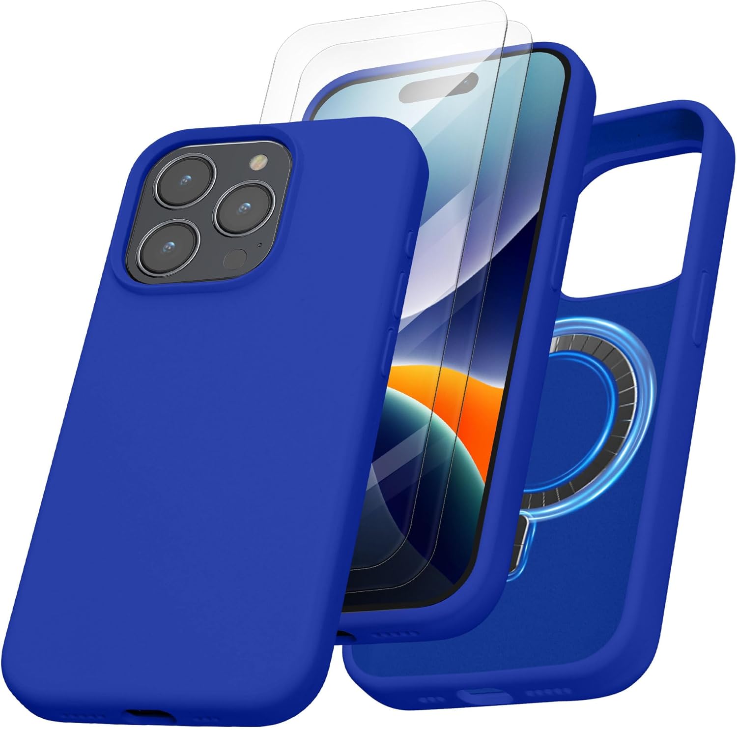 Kalibri iPhone 15 Pro Θήκη Σιλικόνης με MagSafe και 2 Αντιχαρακτικά Γυαλιά Οθόνης - Baltic Blue