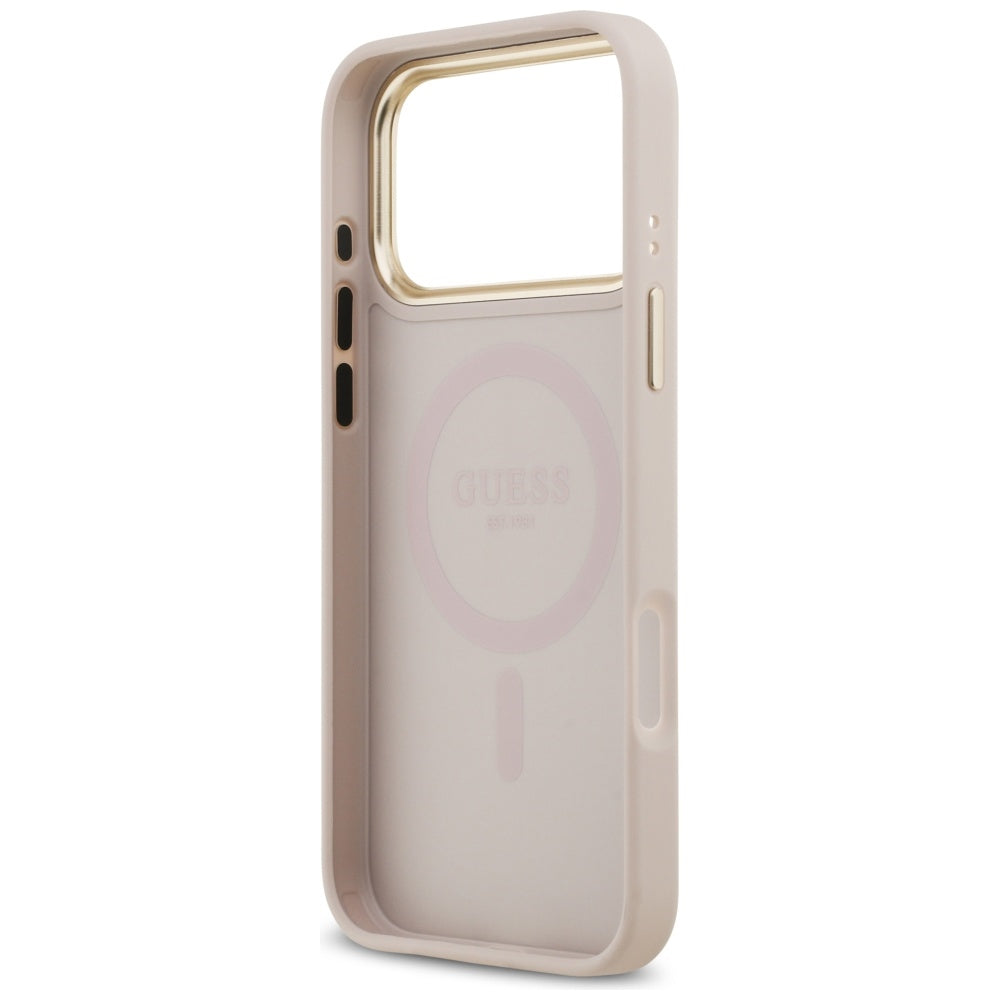Guess iPhone 17 Pro Max - Peony Hot Stamp MagSafe - Σκληρή Θήκη με Επένδυση Συνθετικού Δέρματος - Pink - GUHMP17XPSAMSECP