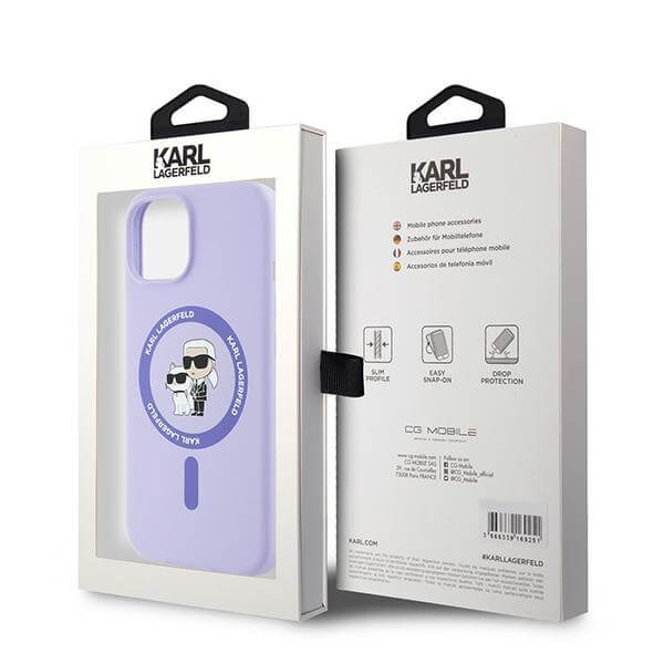 Karl Lagerfeld iPhone 15 - Silicone Karl and Choupette Heads - Θήκη Σιλικόνης με MagSafe - Purple - KLHMP15SSCMKCRHU