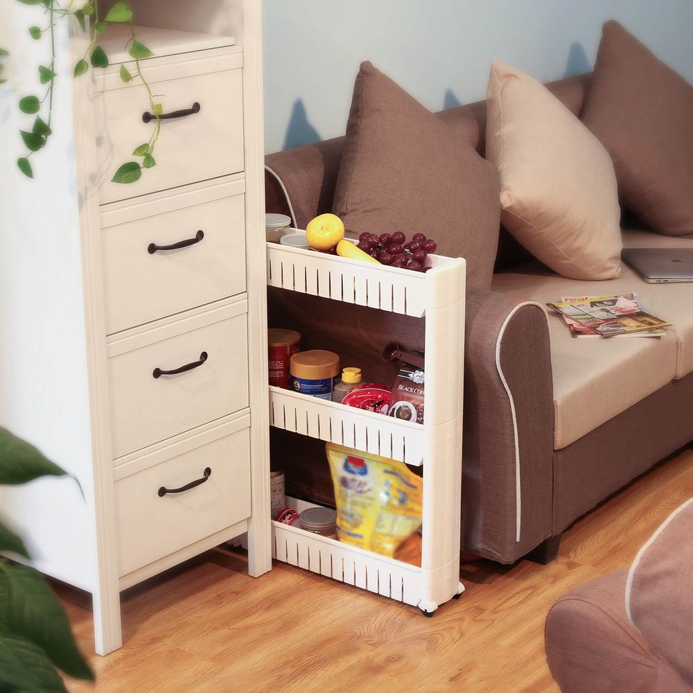 Songmics Πλαστικό Καρότσι Εξοικονόμησης Χώρου για Οργάνωση και Αποθήκευση με 3 Ράφια - 54.5 x 12.7 x 72.5 cm - White - KTR03W