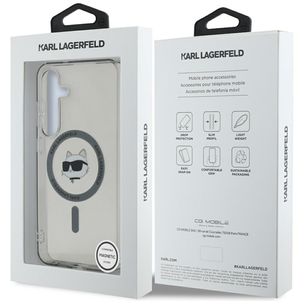 Karl Lagerfeld Samsung Galaxy S25 - Button Choupette Head Printed Logo - MagSafe Σκληρή Θήκη με Πλαίσιο Σιλικόνης - Black - KLHMS25SHLSCHK