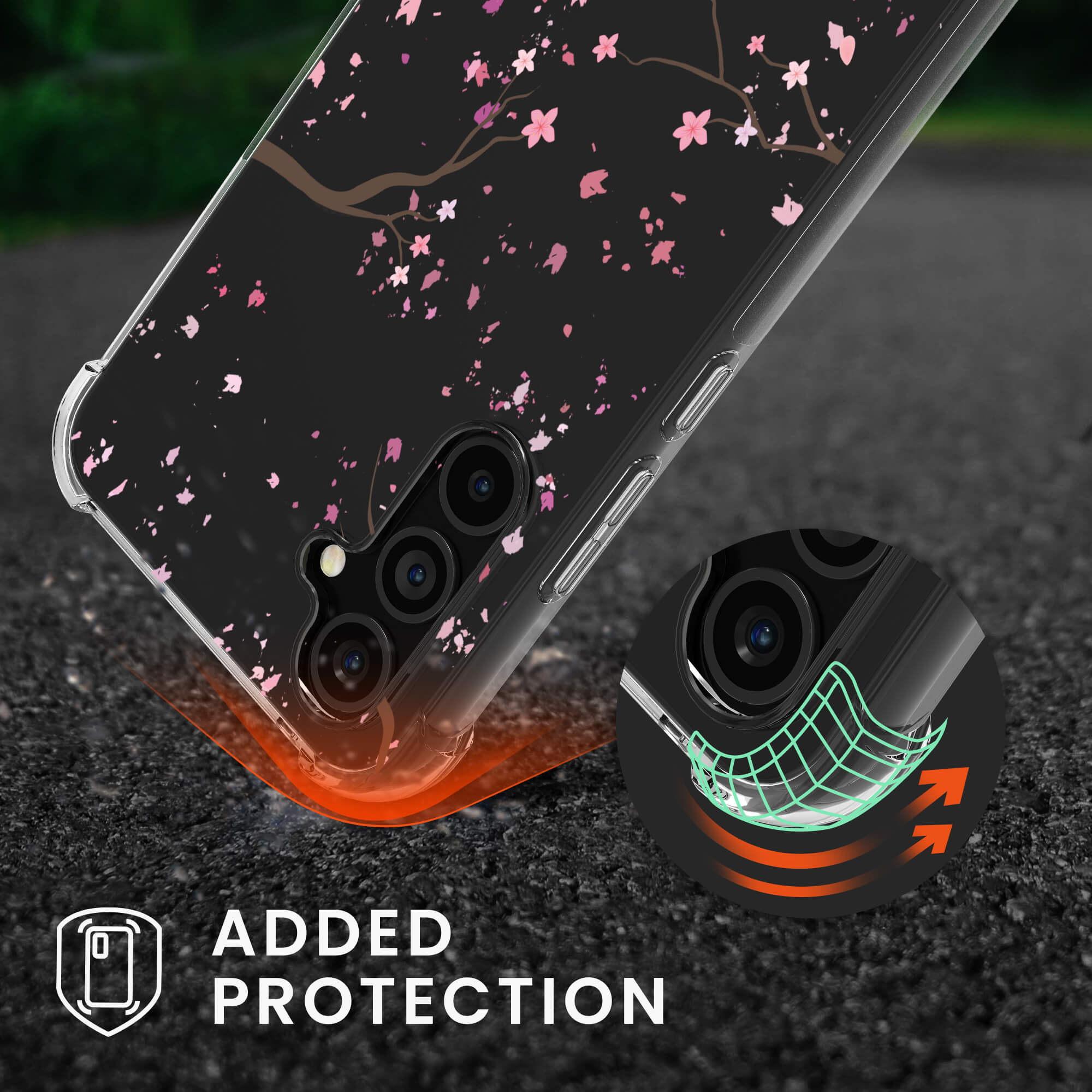 KW Samsung Galaxy A54 5G Θήκη Σιλικόνης TPU με Λουράκι Design Cherry Blossoms - Pink / Dark Brown - Διάφανη - 61334.02