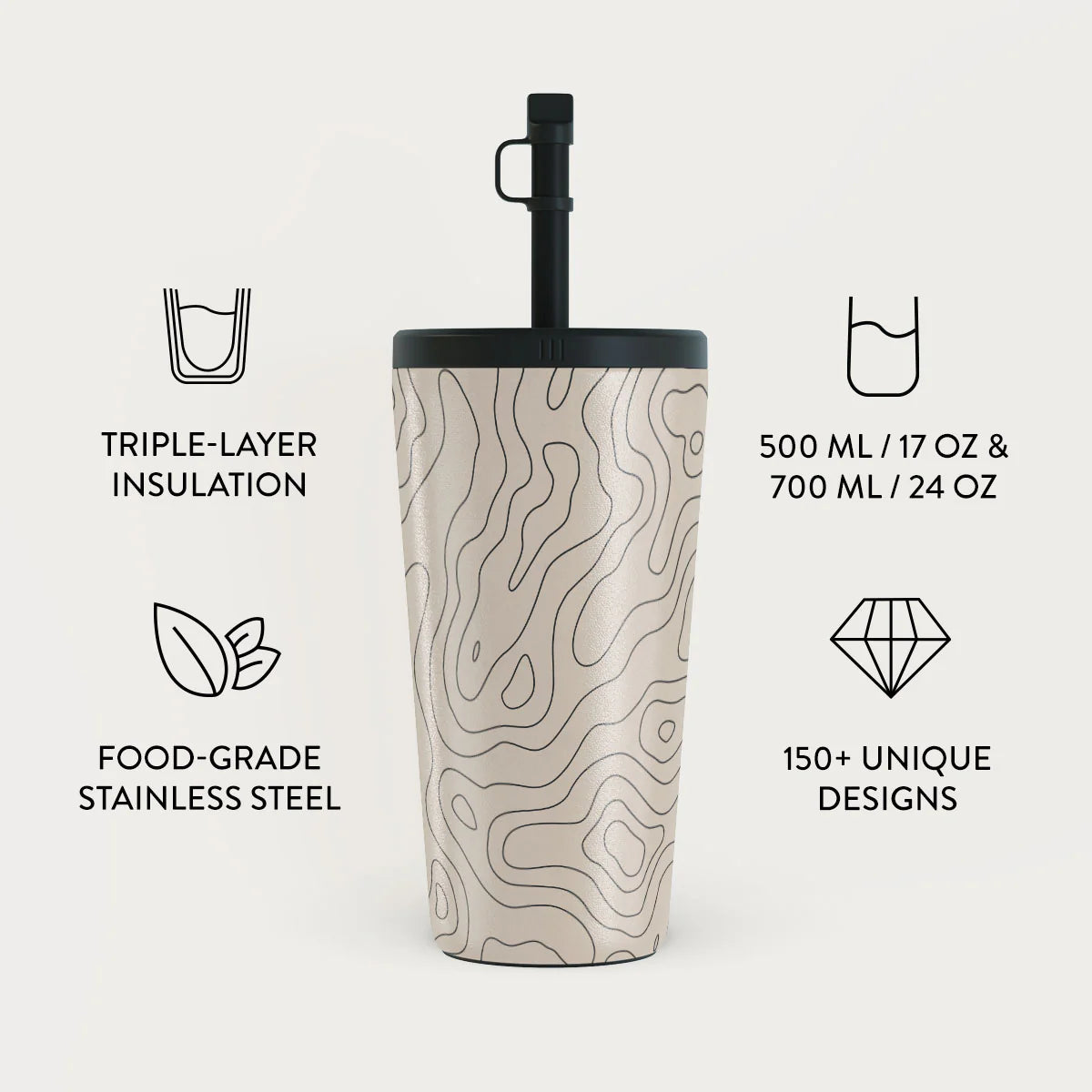 Burga Κούπα θερμός από Ανοξείδωτο Ατσάλι με καλαμάκι - 500ml - Wild Terrain