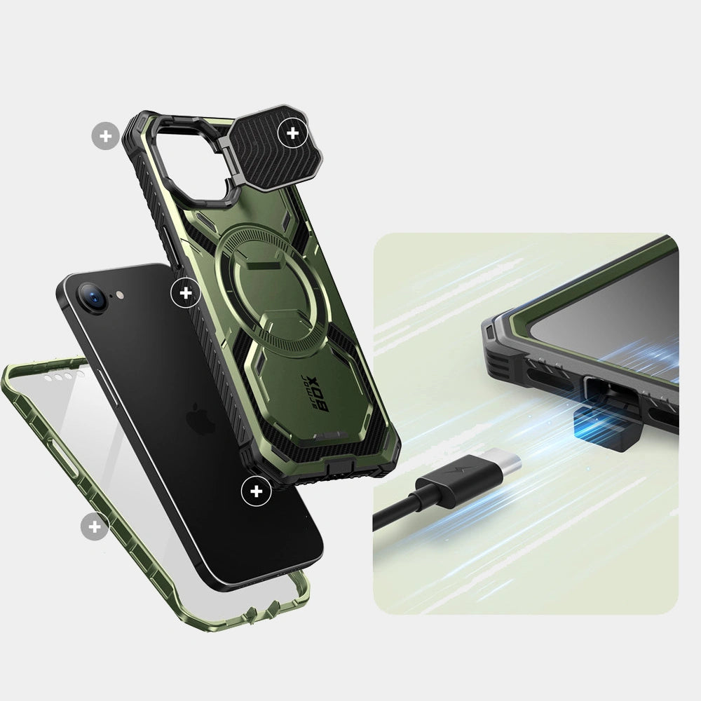 Supcase iPhone 16e Armorbox MagSafe Σκληρή Θήκη με Προστασία Οθόνης και Κάλυμμα Κάμερας / Stand - Green