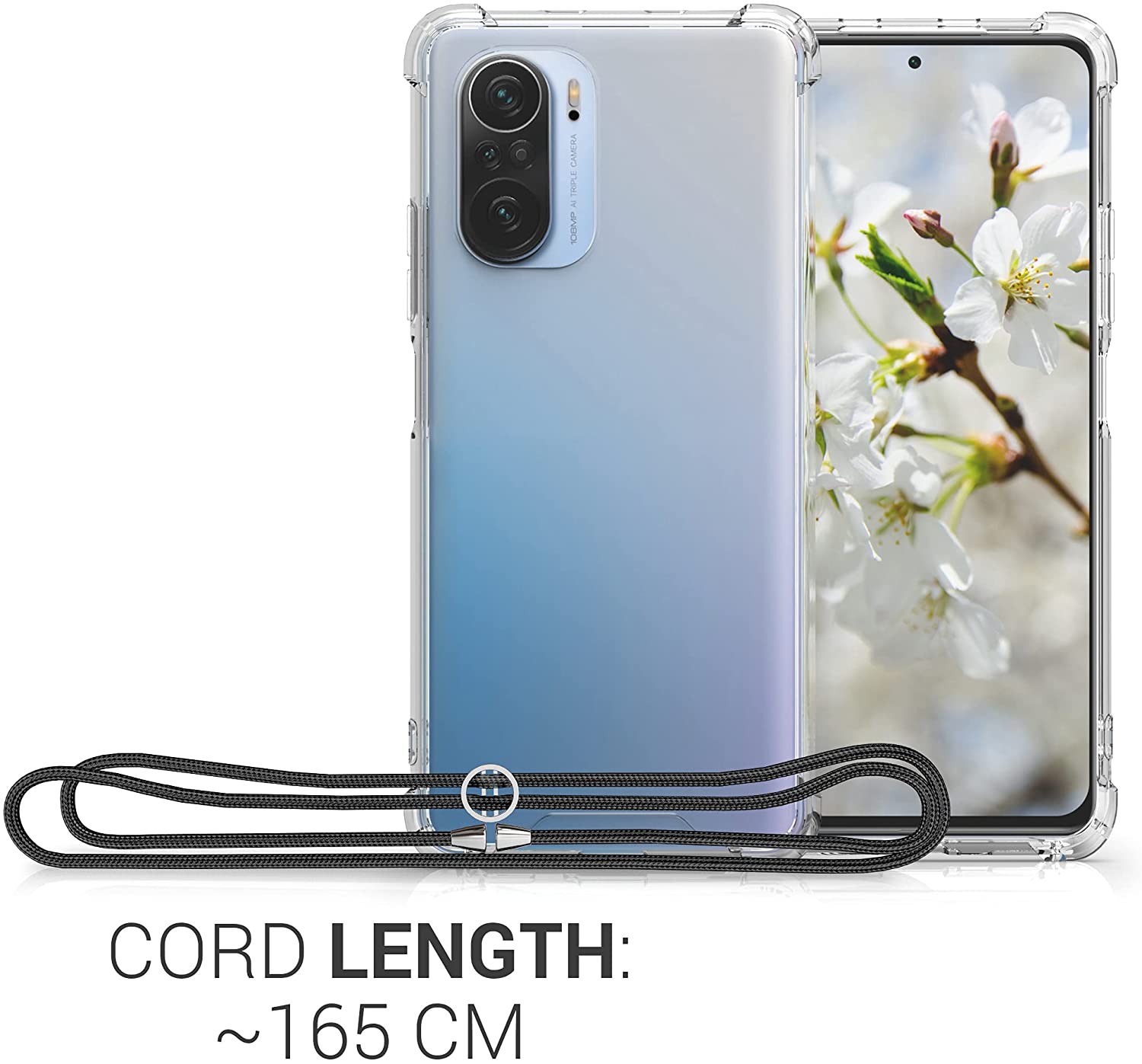 KW Xiaomi Poco F3 / Mi 11i Θήκη Σιλικόνης TPU με Λουράκι - Διάφανη / Black - 54734.01