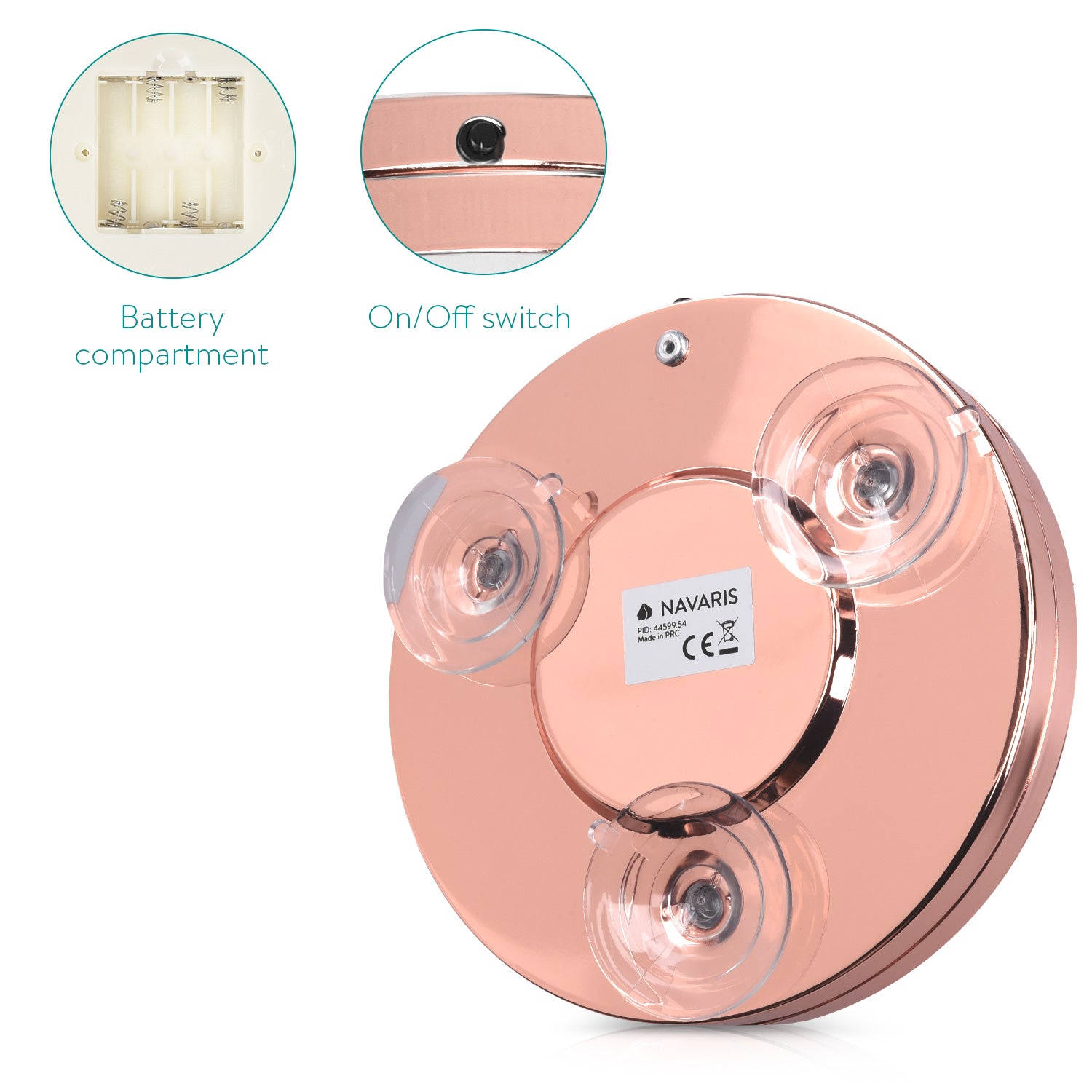 Navaris Μεγεθυντικός Καθρέφτης LED για Μακιγιάζ - 5x Μεγέθυνση - Copper - 44599.54