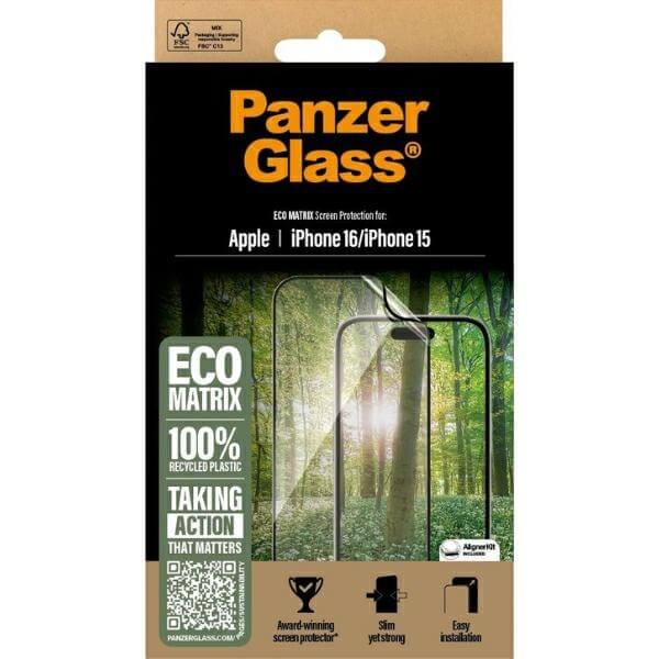 PanzerGlass iPhone 16 Eco Matrix Ultra-Wide Fit Προστατευτική Mεμβράνη Οθόνης - Διάφανη / Black