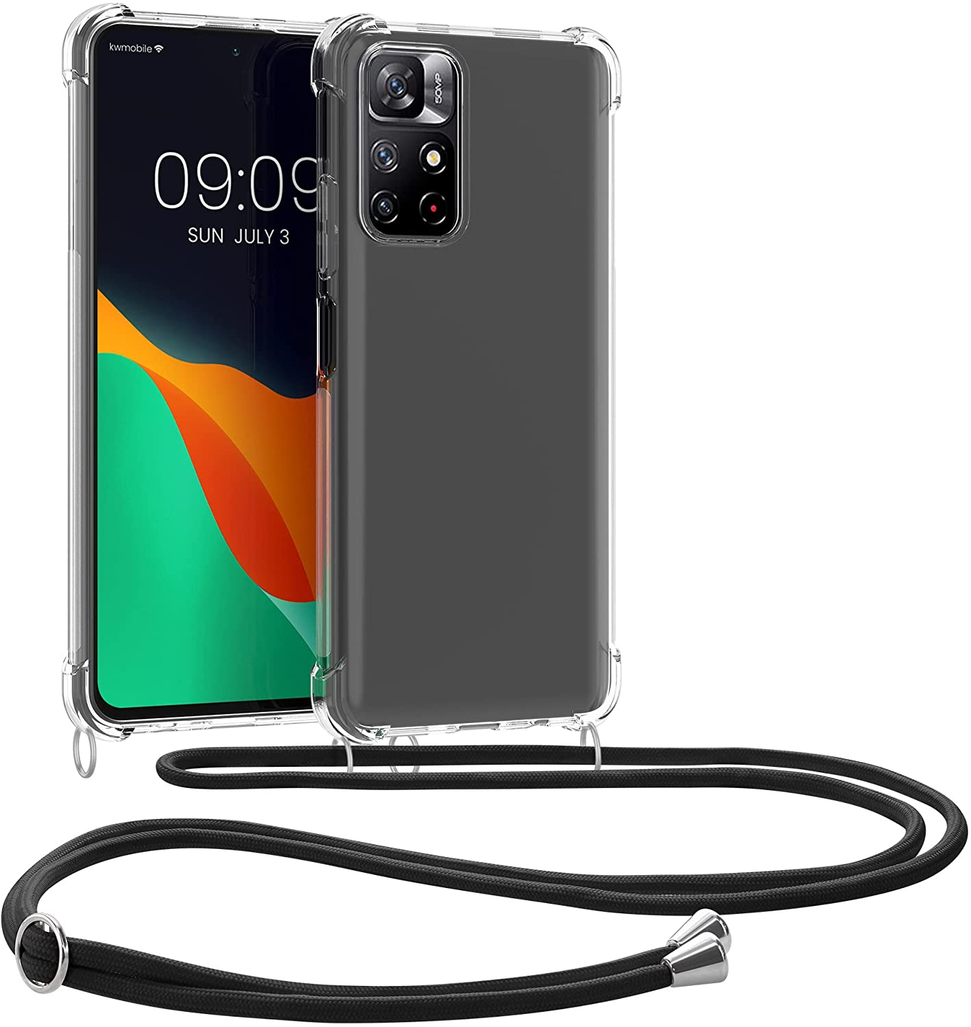 KW Xiaomi Poco M4 Pro 5G / Redmi Note 11S 5G Θήκη Σιλικόνης TPU με Λουράκι - Διάφανη / Black - 58093.01