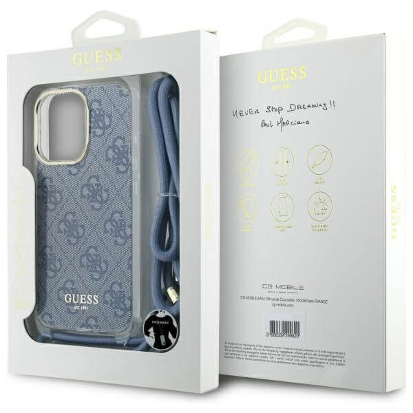 Guess iPhone 16 Pro - Crossbody Cord 4G Print - Σκληρή Θήκη με Πλαίσιο Σιλικόνης και Λουράκι - Blue - GUHCP16LHC4SEB