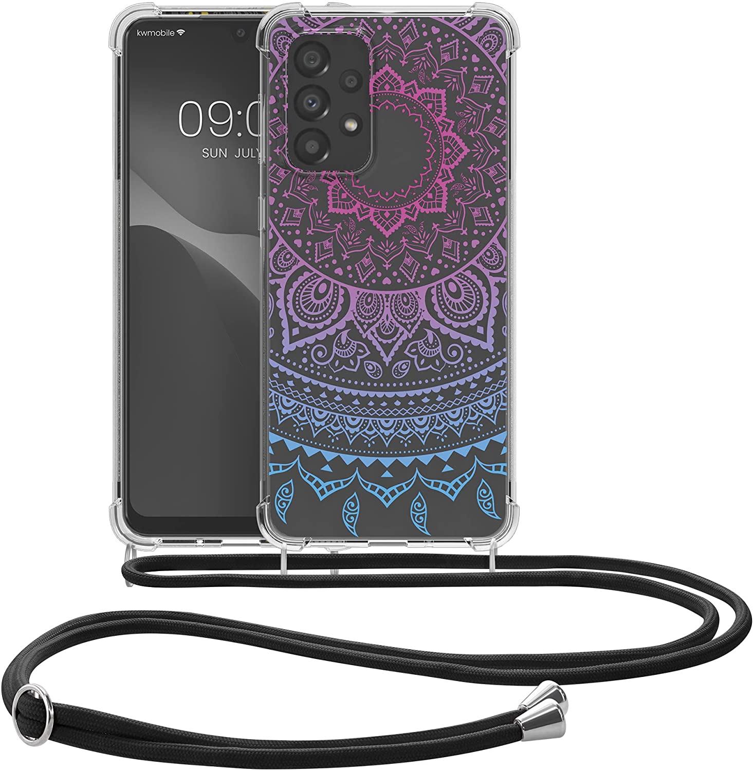 KW Samsung Galaxy A33 5G Θήκη Σιλικόνης TPU με Λουράκι Design Indian Sun - Διάφανη / Dark Pink / Blue - 58233.04