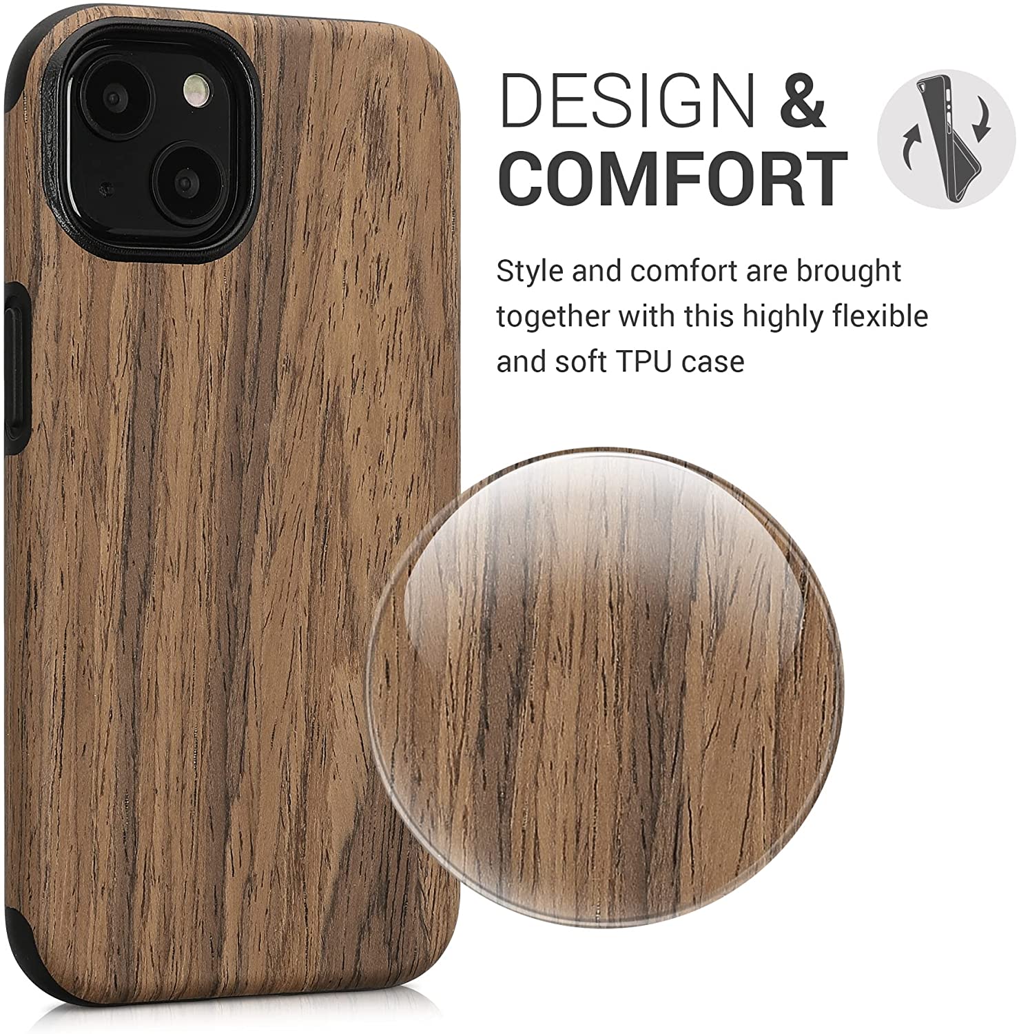 KW iPhone 13 Θήκη Σιλικόνης TPU Design Two-Tone Wood - Woodgrain Brown - 58302.01