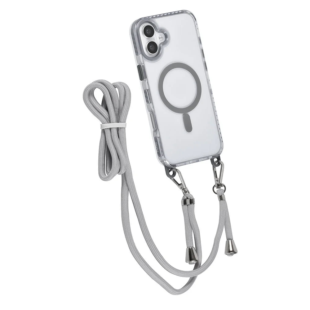 Tuniq iPhone 16 Plus - MagSafe Σκληρή Θήκη με Πλαίσιο Σιλικόνης και Λουράκι - Διάφανη / Grey