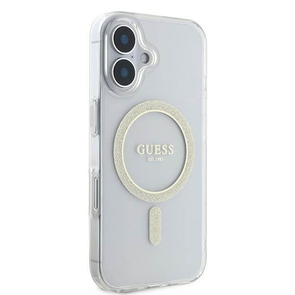 Guess iPhone 16 - IML Glitter Circle - MagSafe Σκληρή Θήκη με Πλαίσιο Σιλικόνης - Διάφανη - GUHMP16SHFGERET