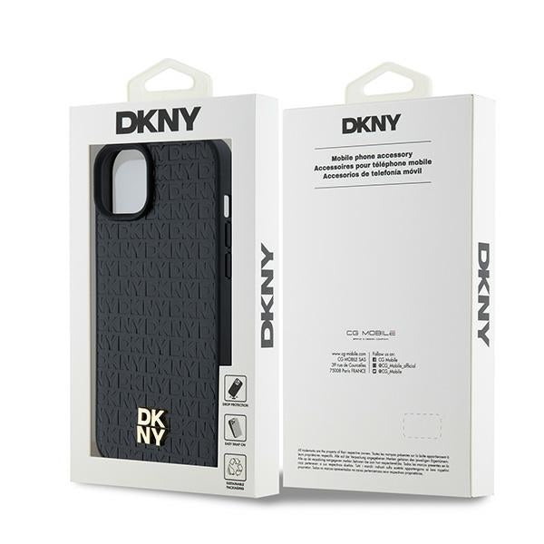 DKNY iPhone 15 / 14 / 13 - Leather Pattern Metal Logo MagSafe Σκληρή Θήκη με Επένδυση Συνθετικού Δέρματος - Black