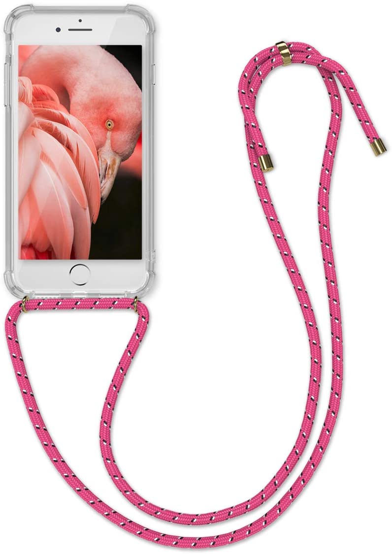 KW iPhone SE 2022 / SE 2020 / 7 / 8 Θήκη Σιλικόνης TPU με Λουράκι - Διάφανη / Fuchsia / Black - 47247.106