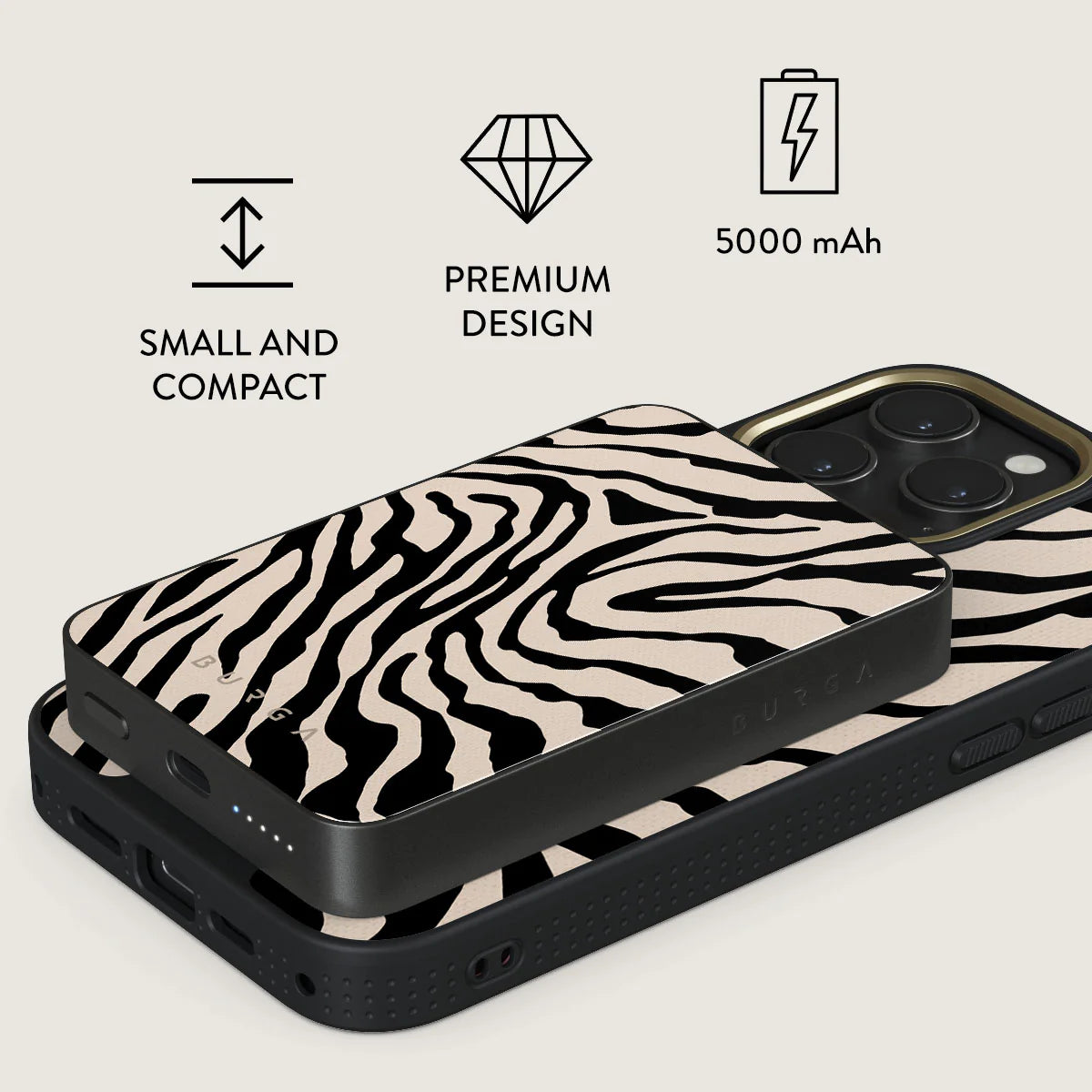 Burga Μαγνητικό Ασύρματο MagSafe PowerBank 5000mAh με Καλώδιο Type-C to Type-C - Gunmetal - Imperial