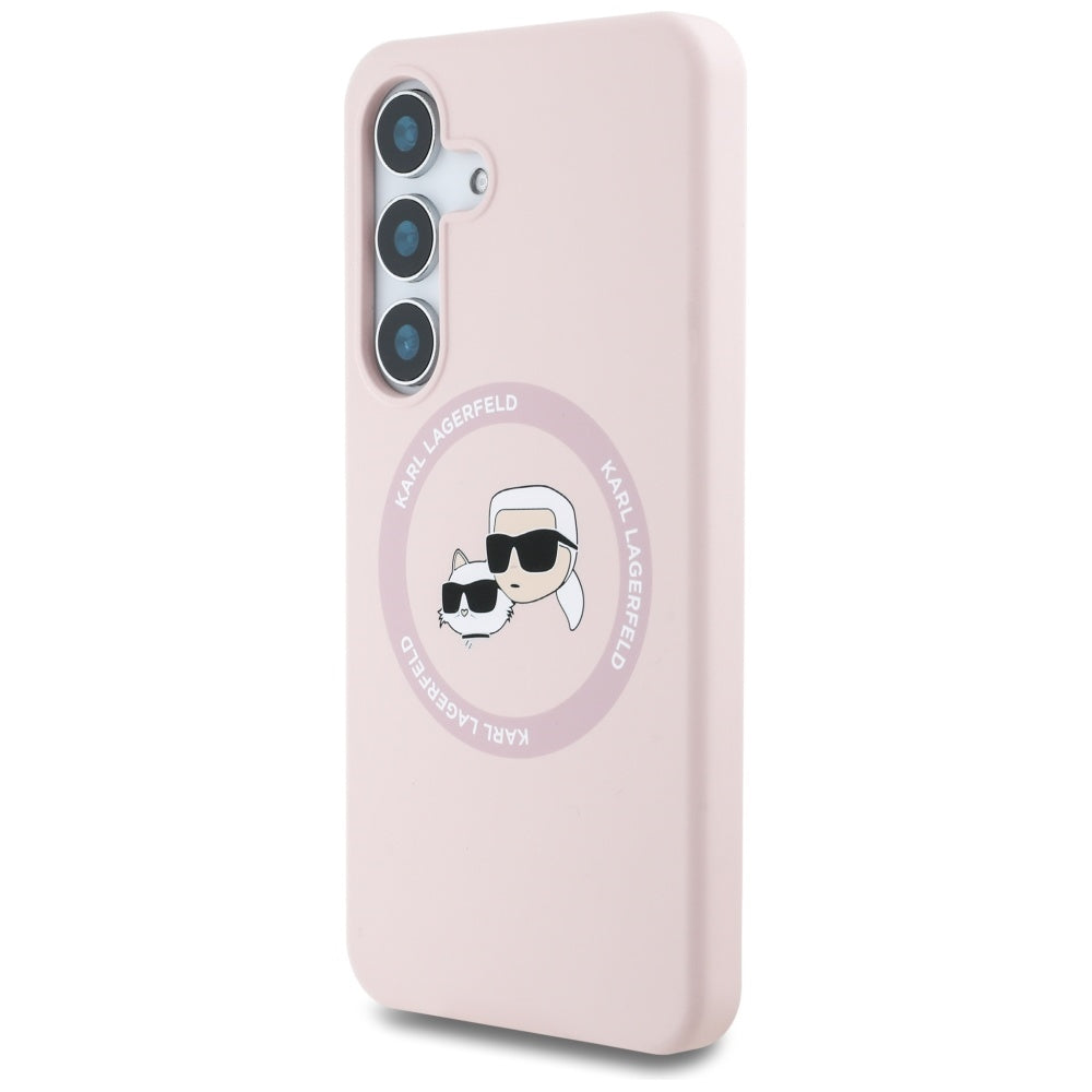 Karl Lagerfeld Samsung Galaxy S25 Plus - Silicone Double Heads and Circle - Σκληρή Θήκη Σιλικόνης με MagSafe - Pink - KLHMS25MSKCHTCP