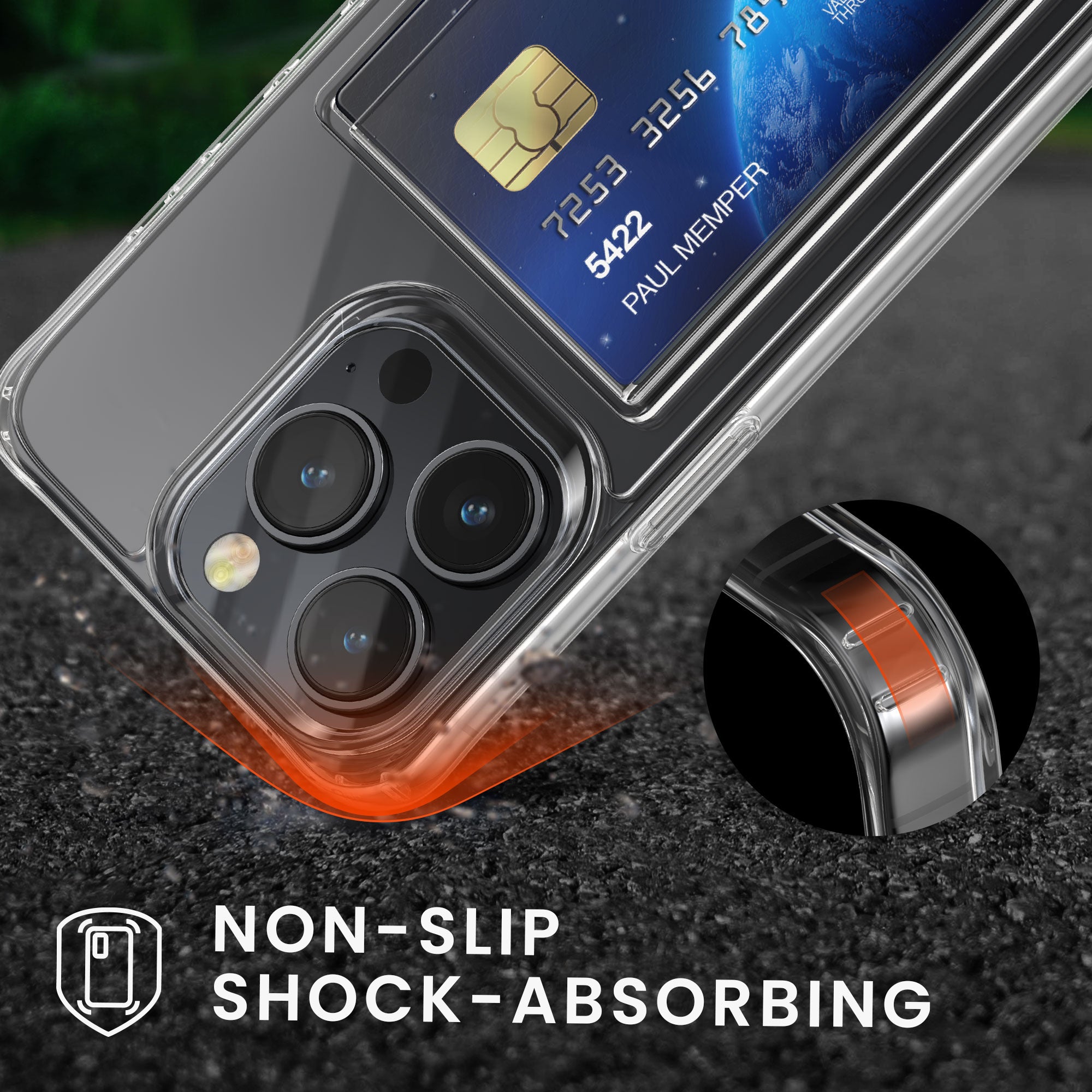 KW iPhone 15 Pro Σκληρή Θήκη με Υποδοχή για Κάρτες - Clear