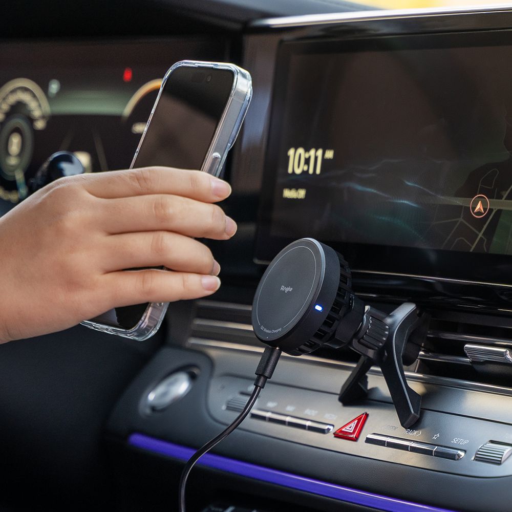 Ringke Peltier QI2 Μαγνητική Βάση Αυτοκινήτου Αεραγωγού με Ασύρματη Φόρτιση MagSafe 15W και Καλώδιο Type-C to Type-C - Black