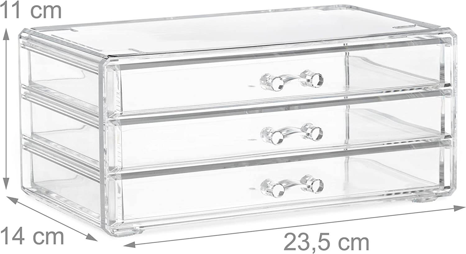 Relaxdays Ακρυλικός Οργανωτής Καλλυντικών με 3 Συρτάρια - Διάφανος - 4052025949358