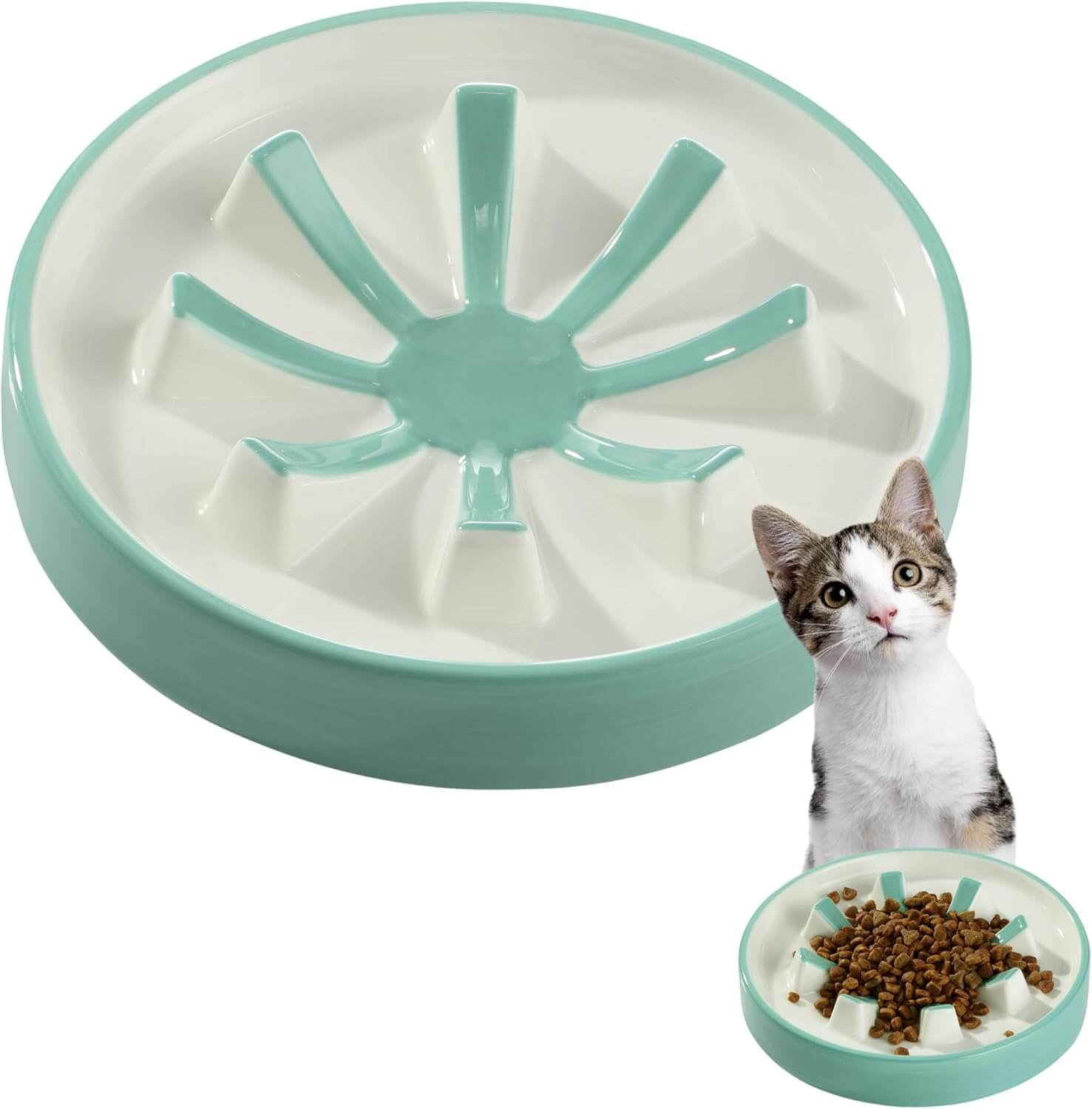 Navaris Κεραμικό Μπολ Φαγητού Αργής Κατάποσης για Κατοικίδια - Blue