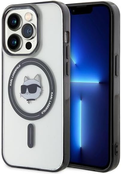 Karl Lagerfeld iPhone 15 Pro Max - IML Choupette's Head Magsafe Σκληρή Θήκη με Πλαίσιο Σιλικόνης και MagSafe - Διάφανη / Black - KLHMP15XHCHNOTK