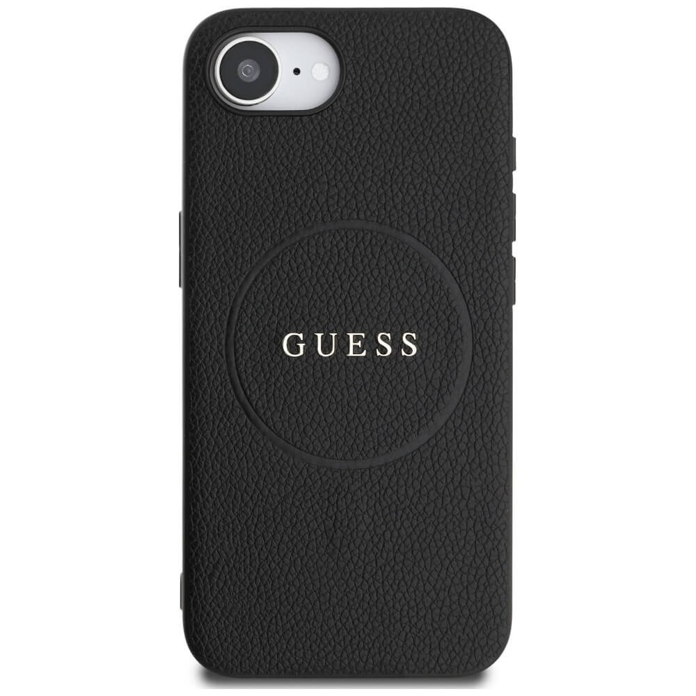 Guess iPhone 16e - Grained Ring MagSafe - Σκληρή Θήκη από Οικολογικό Δέρμα - Black - GUHMPSE4PGHSMMK