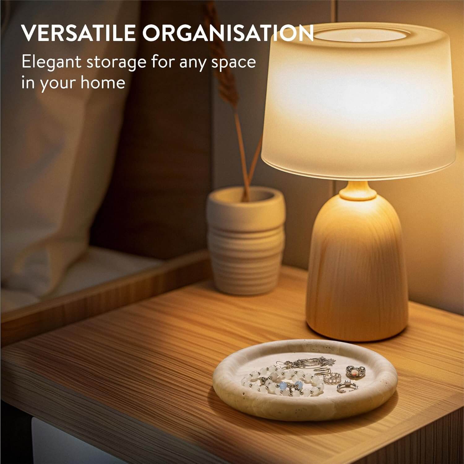 Navaris Στρόγγυλος Διακοσμητικός Δίσκος από Φυσική Πέτρα Τραβερτίνη - 20 x 2,5 cm - ‎Beige Natural