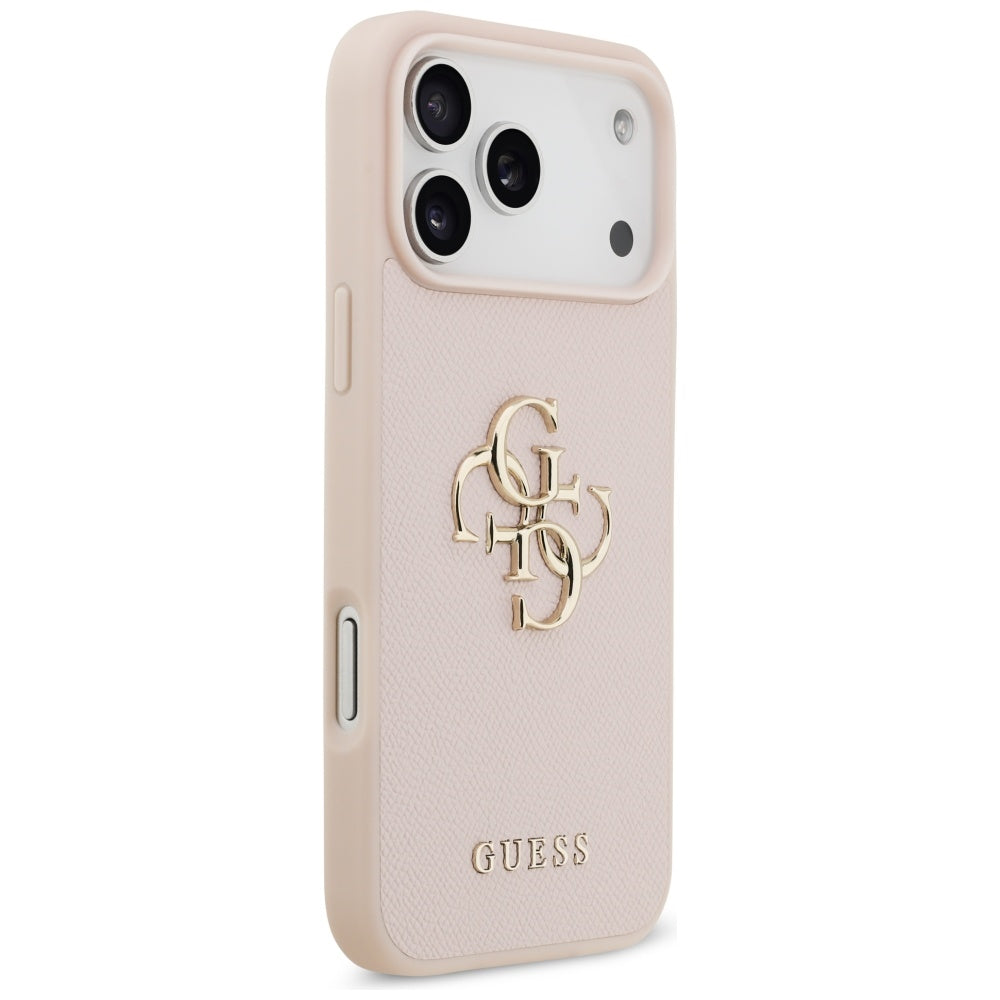 Guess iPhone 17 Pro Max - Grained Big 4G and Classic Logo - Σκληρή Θήκη με Επένδυση από Οικολογικό Δέρμα - Pink - GUHCP17XPGT4MBP