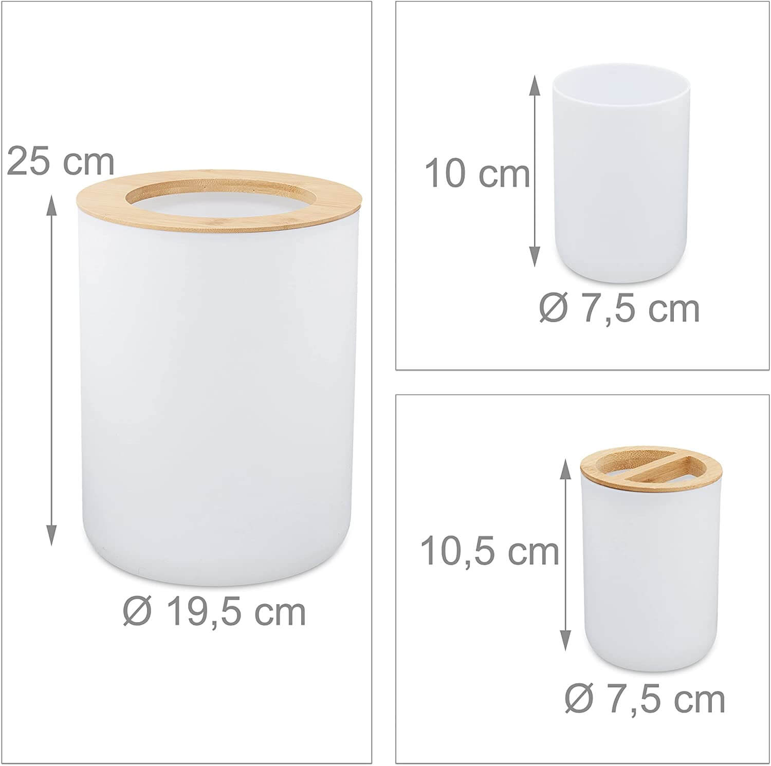 Relaxdays Αξεσουάρ Μπάνιου Σετ 6 Τεμαχίων από Πλαστικό και Μπαμπού - White / Light Brown - 4052025886509