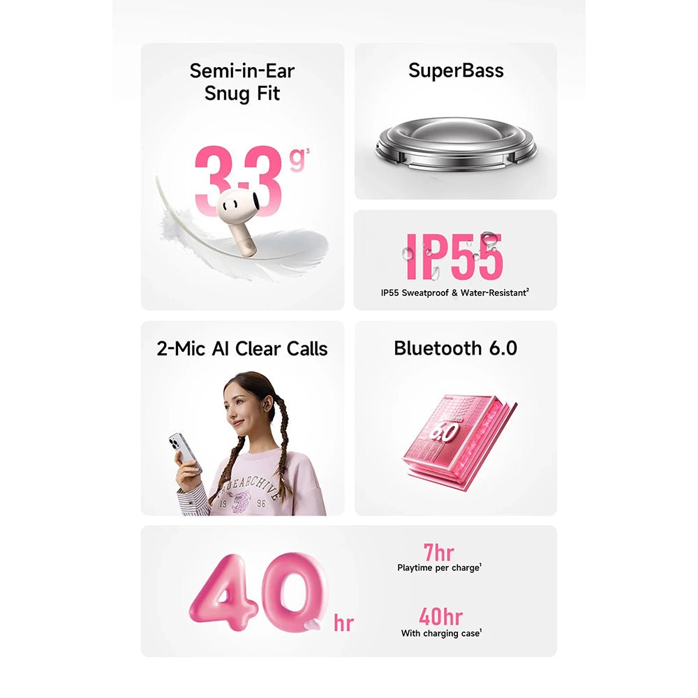 Baseus Ασύρματα ακουστικά για Κλήσεις / Μουσική Bluetooth 6.0 - Bass BS2 Lite - Black
