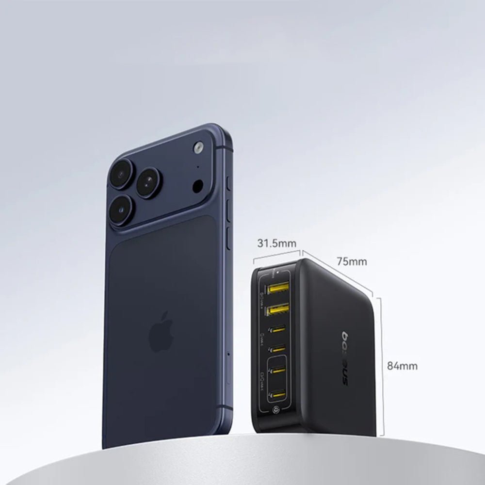 Baseus Οικιακός Φορτιστής Γρήγορης Φόρτισης 120W GaN με 4 Θύρες Type - C και 2 Θύρες USB - EnerFill FH21 - Black