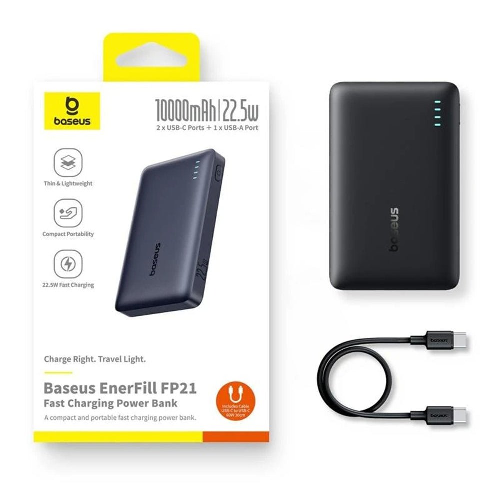 Baseus PowerBank 10000mAh 22.5W με 2 Θύρες Type - C και 1 Θύρα USB - EnerFill FP21 - Black