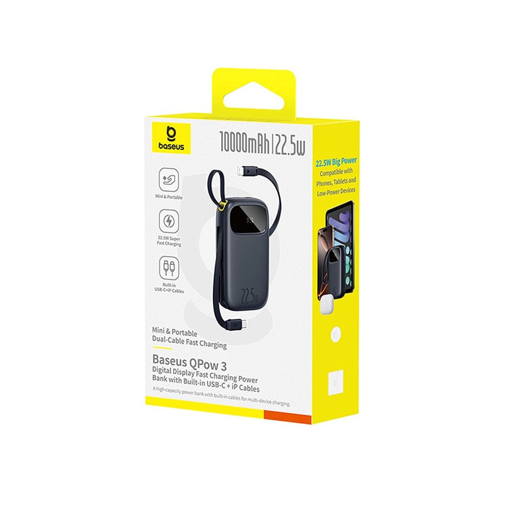 Baseus PowerBank 10000mAh 22.5W με Ενσωματωμένα Καλώδια Type - C και Lightning - EnerFill FC31 - Black