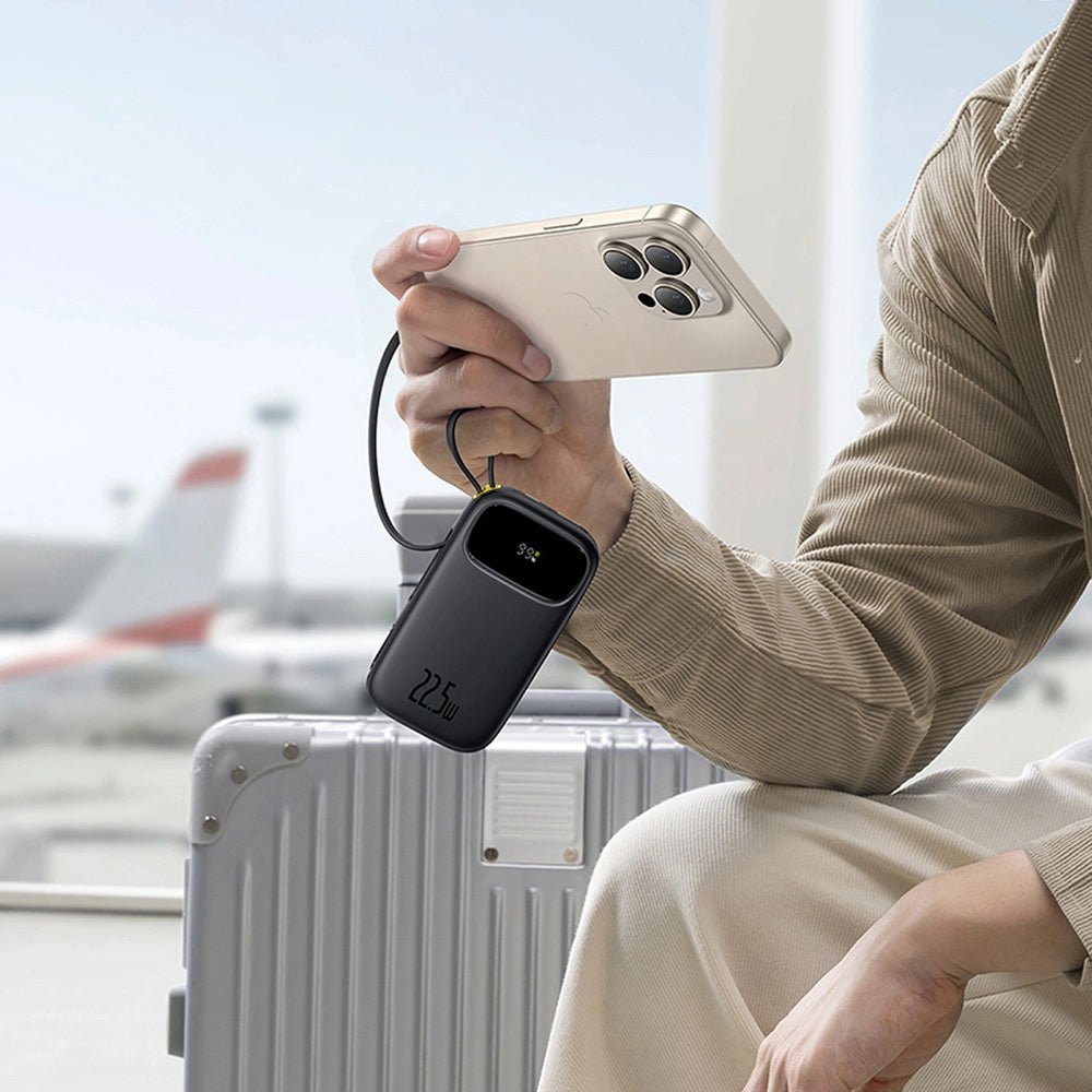 Baseus PowerBank 10000mAh 22.5W με Ενσωματωμένα Καλώδια Type - C και Lightning - EnerFill FC31 - Black