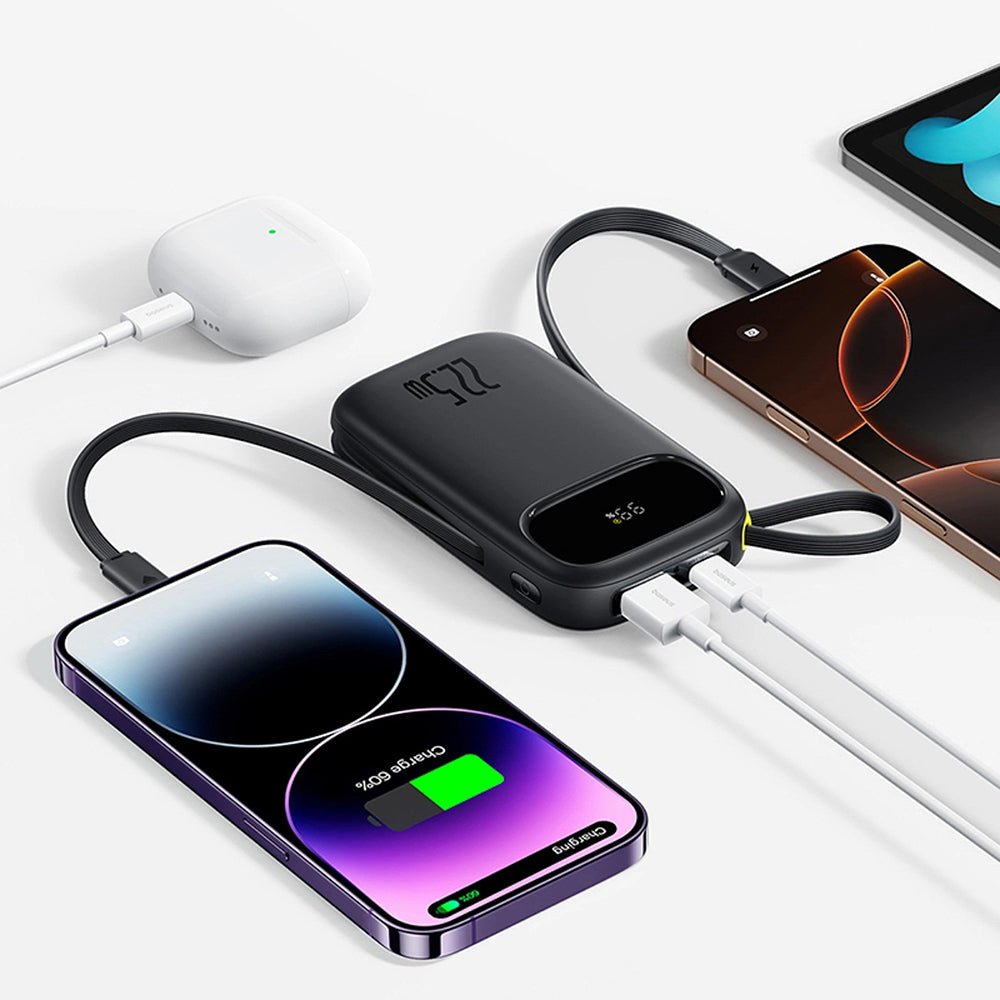 Baseus PowerBank 10000mAh 22.5W με Ενσωματωμένα Καλώδια Type - C και Lightning - EnerFill FC31 - Black
