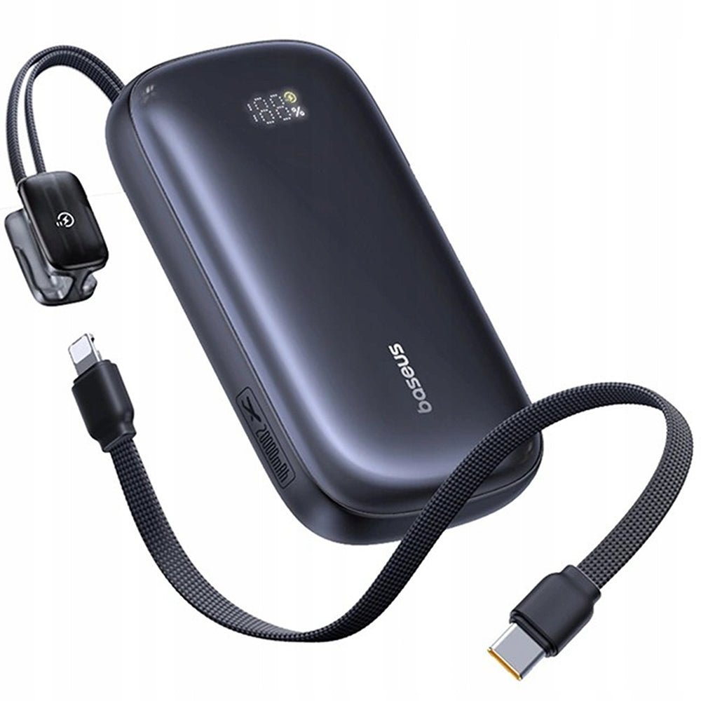 Baseus PowerBank 10.000mAh με Θύρες USB / Type-C / Lightning και Αποσπώμενο Καλώδιo 2 σε 1 Type-C / Lightning - EnerFill FC21 Qpow3 Ultra - Cosmic Black