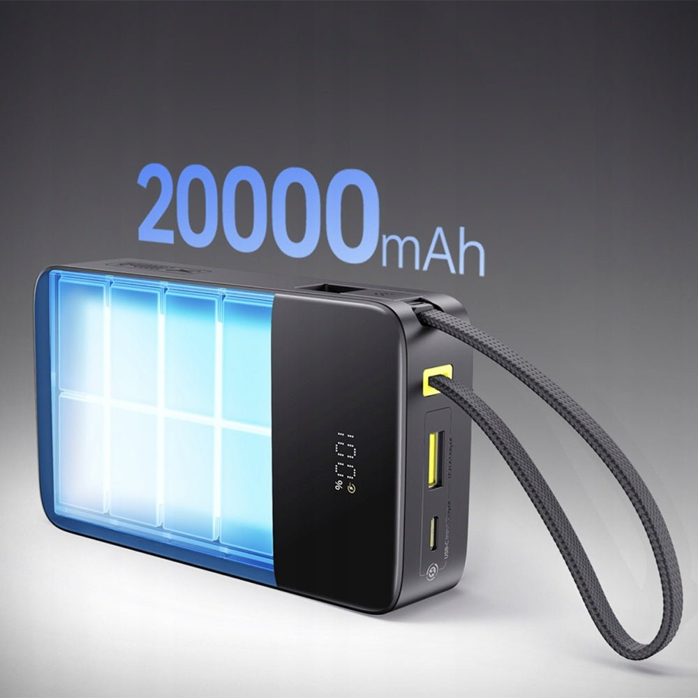 Baseus PowerBank 20000mAh 22.5W με Ενσωματωμένo Καλώδιo Type-C - EnerFill Bipow2 Pro - Cosmic Black