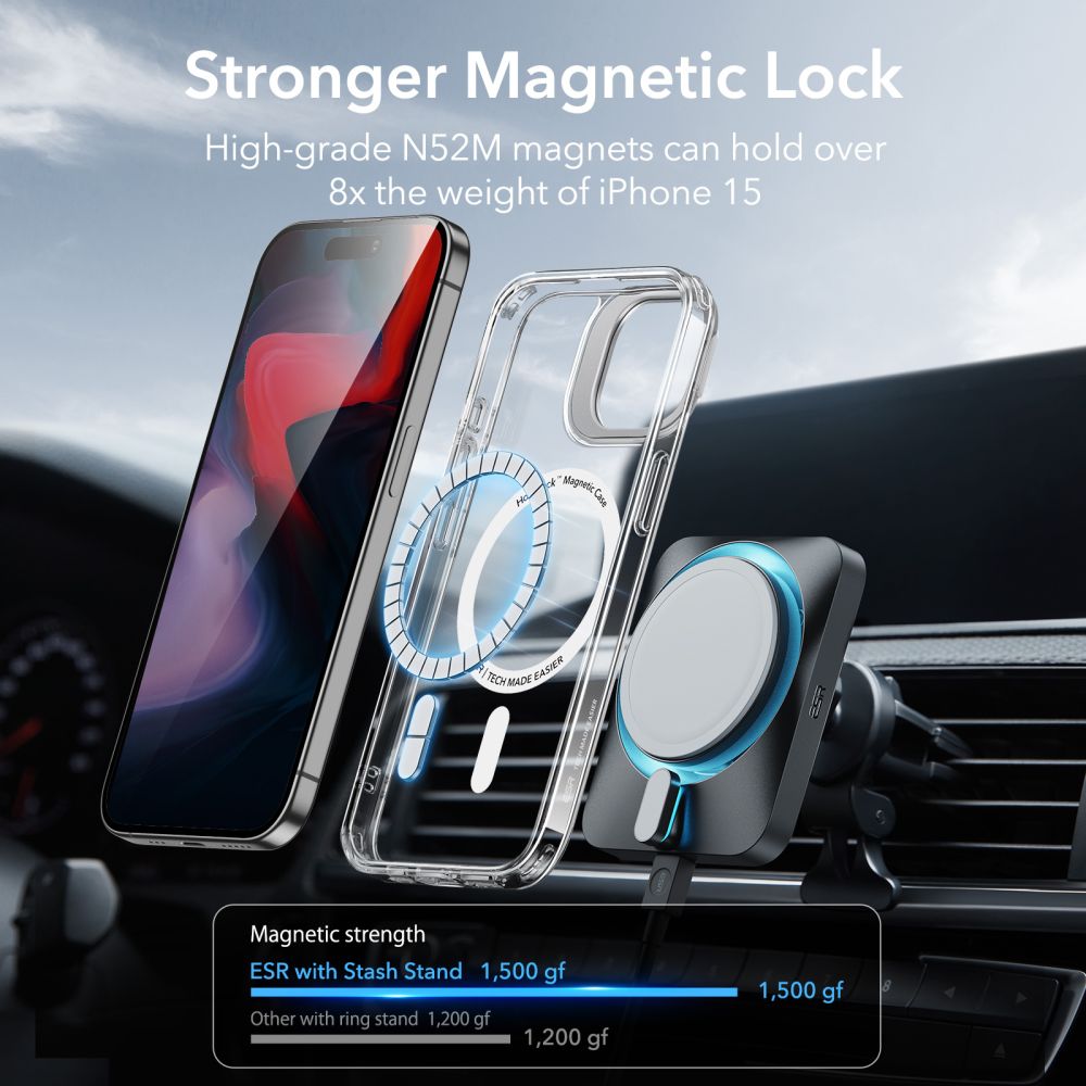 ESR iPhone 15 Pro Max Classic Kickstand Halolock MagSafe Σκληρή Θήκη με Πλαίσιο Σιλικόνης και Stand - Διάφανη