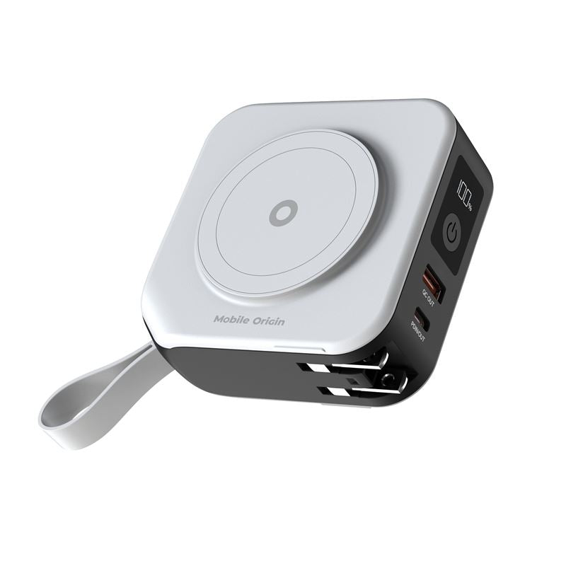 Mobile Origin Powerbank 10000mAh & Φορτιστής Ταξιδίου 15W με Ενσωματωμένα Καλώδια Lightning και Type-C - White