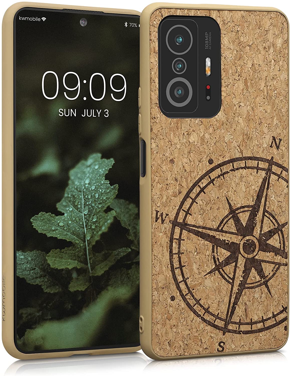 KW Xiaomi 11T / 11T Pro Σκληρή Θήκη από Φελλό με Πλαίσιο Σιλικόνης - Design Navigational Compass - Dark Brown / Light Brown - 57926.02