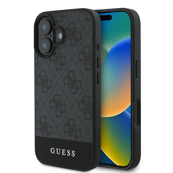 Guess iPhone 16 Plus - 4G Bottom Stripe - Θήκη με Επένδυση Συνθετικού Δέρματος - Grey - GUHCP16MG4GLGR