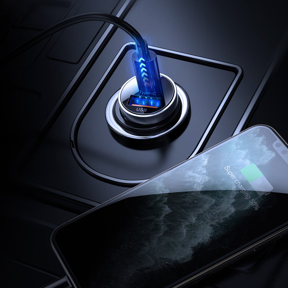 Joyroom C-A08 Φορτιστής Αυτοκινήτου Γρήγορης Φόρτισης με 1 Θύρα USB και 1 Θύρα Type-C 5A PD 30W QC 3.0 - Black