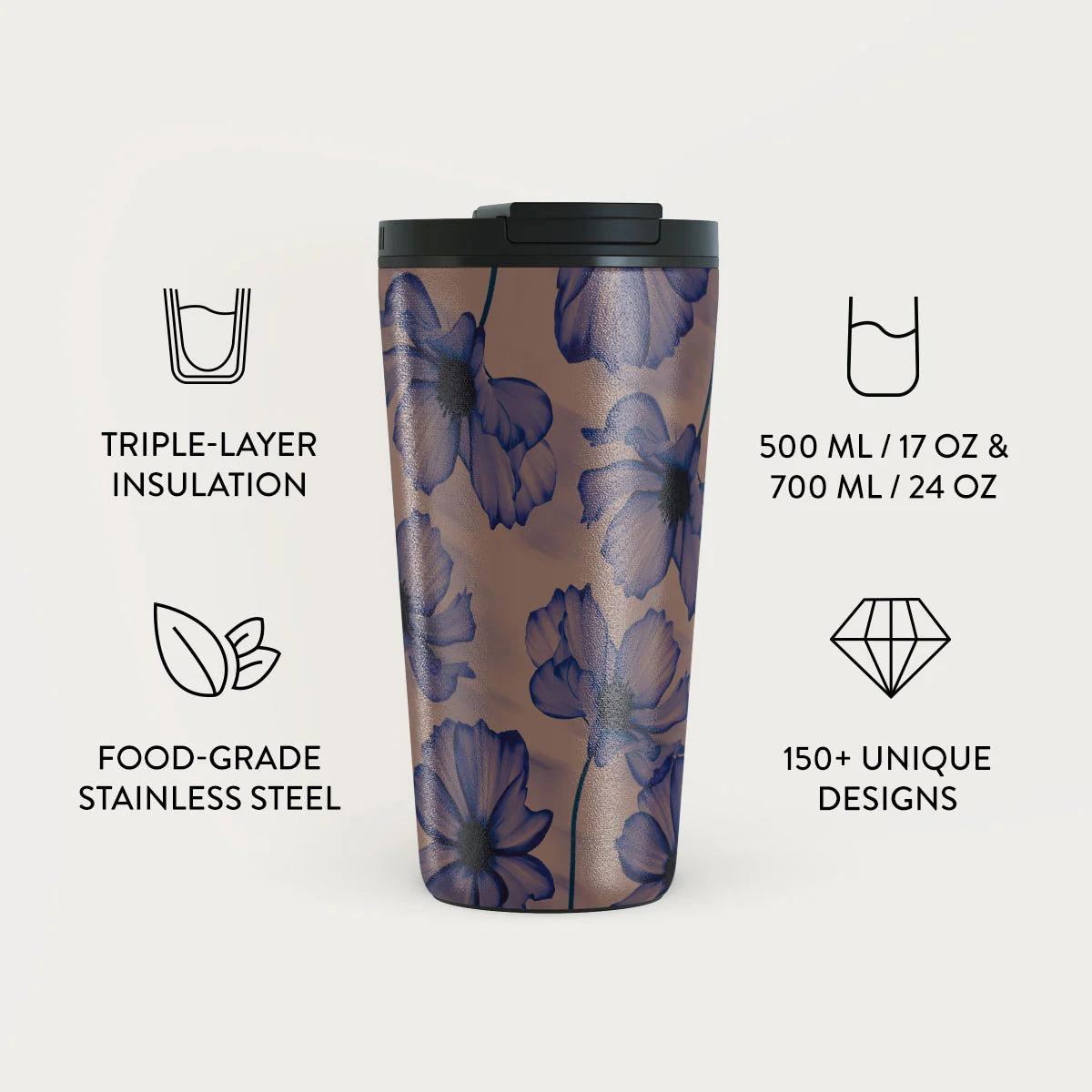 Burga Κούπα Θερμός από Ανοξείδωτο Ατσάλι - Flap Lid - 500ml - Velvet Night