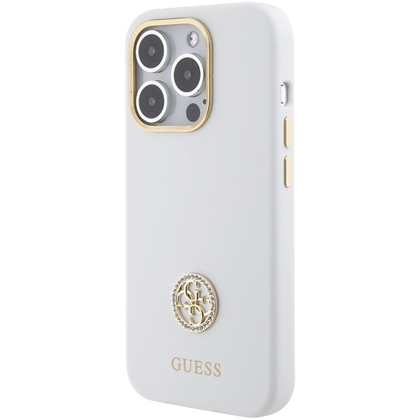 Guess iPhone 15 Pro Max Silicone Logo Strass 4G Σκληρή Θήκη με Πλαίσιο Σιλικόνης - White - GUHCP15XM4DGPH
