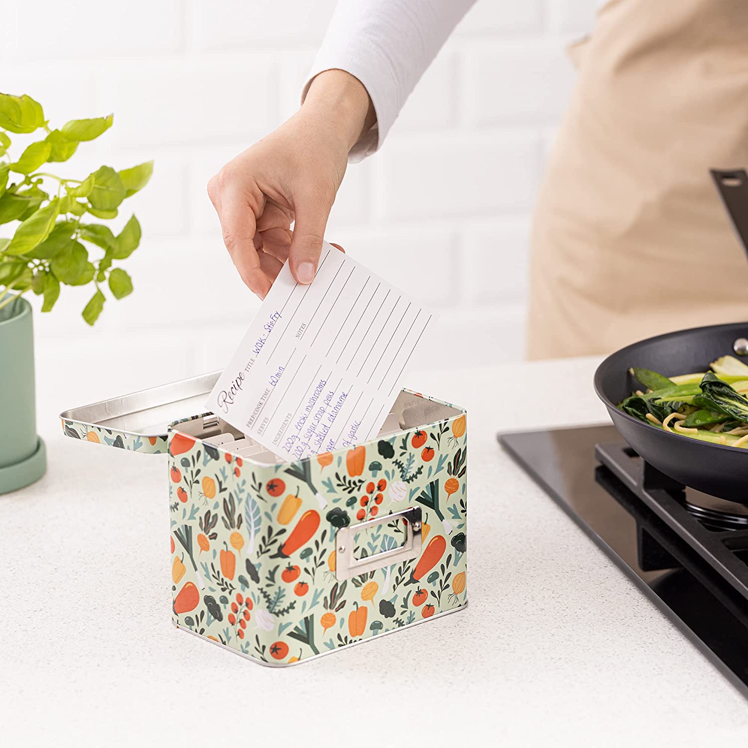 Navaris Μεταλλικό Κουτί Αποθήκευσης για Κάρτες Συνταγών - Green - Multicolor - 56907.01