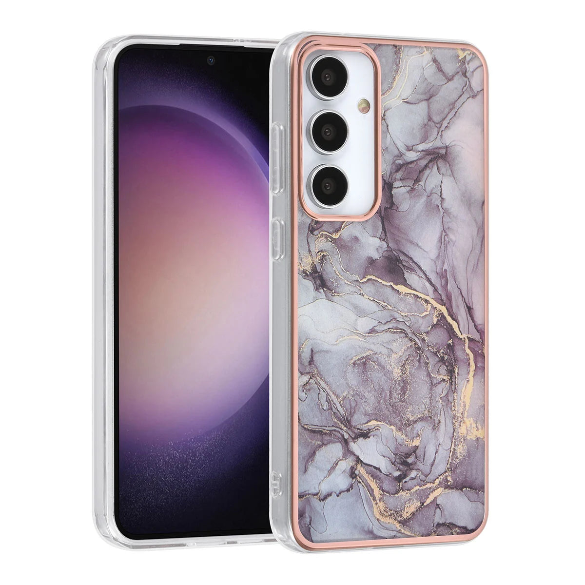 Tuniq Samsung Galaxy S24 Plus - Σκληρή Θήκη με Πλαίσιο Σιλικόνης - Σχέδιο Μάρμαρο - Σκούρο Γκρί